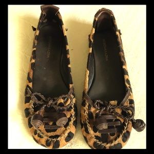 Calfskin leopard flat moccasins. BCBGMAXAZRIA